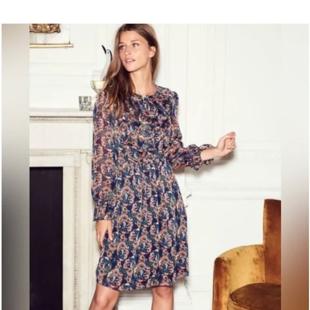 Boden Amelie Navy Paisley Long Sleeve Dress size 10R